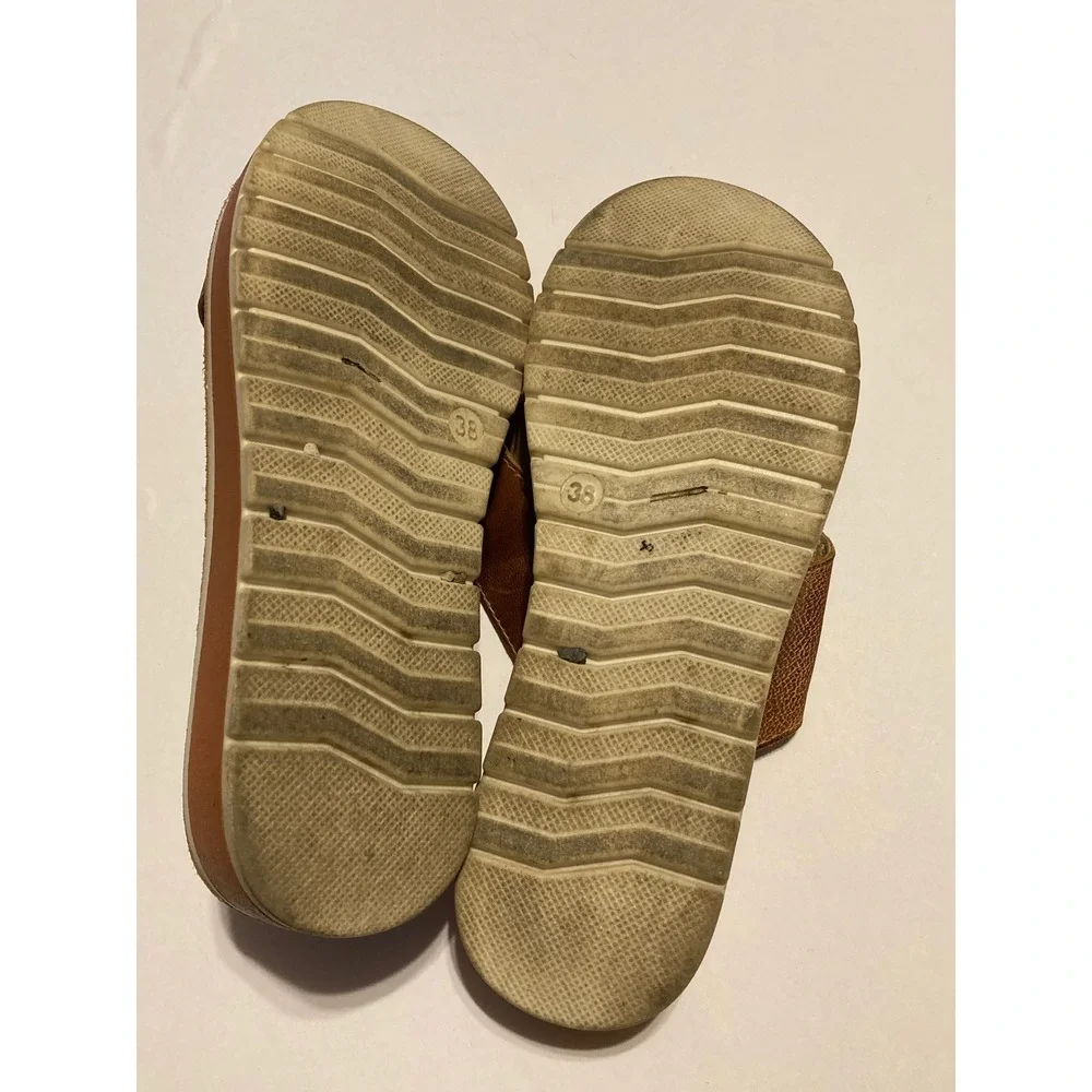 Antelope Brown Leather Crisscross Slide Sandals‎ Platform Wedge Womens 7.5 (38)